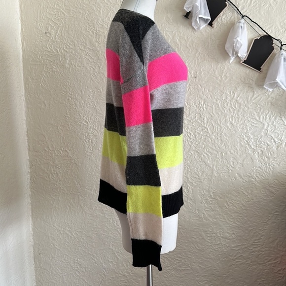 Scott & Scott London Pimicilo Neon Stripe Cashmere Sweater Small Black Gray Pink - Picture 10 of 14